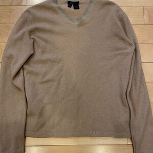 DKNY Women’s  100% Cashmere Tan V-Neck Sweater